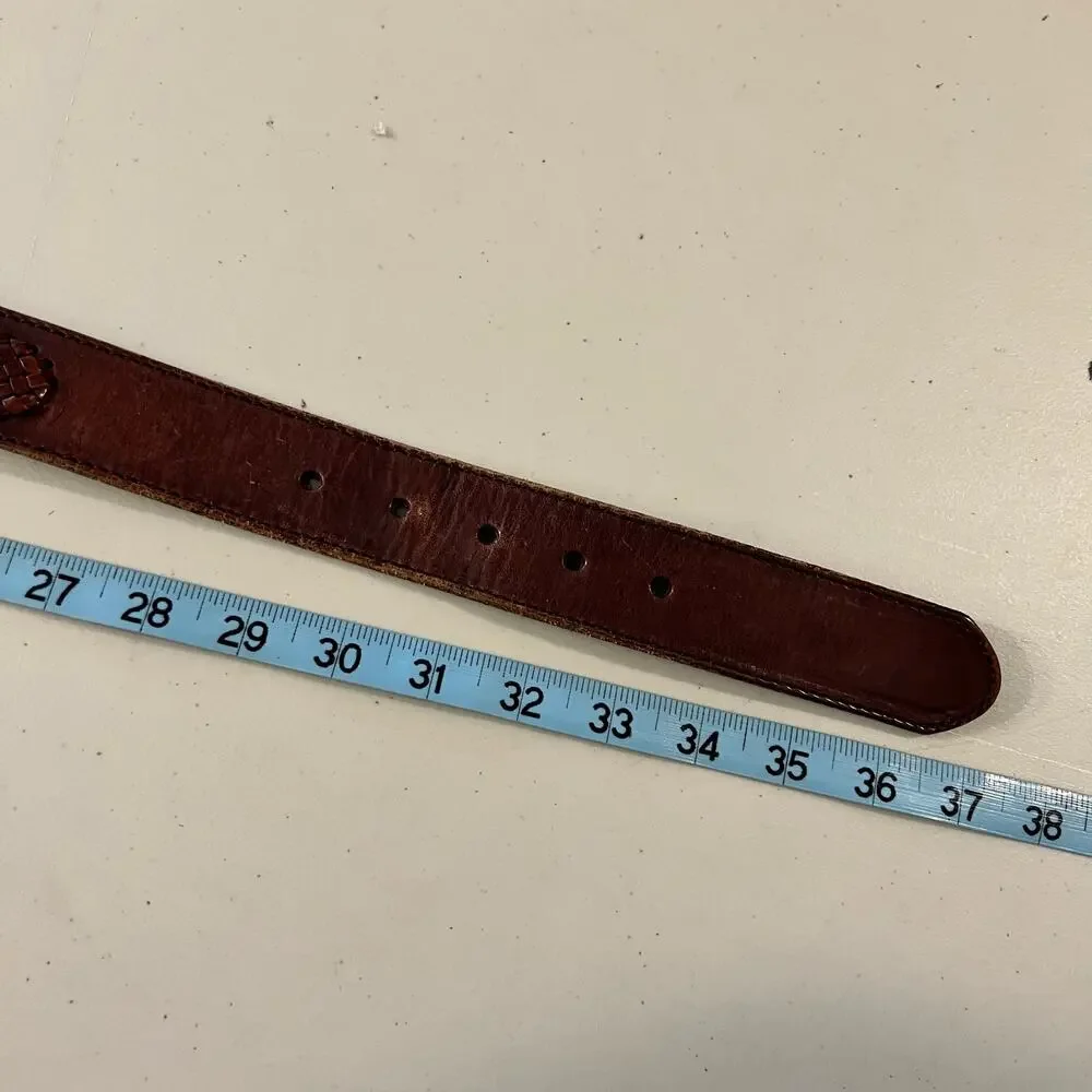90s Brown Woven Starburst Studded Western Large Silver Buckle Belt Size Small